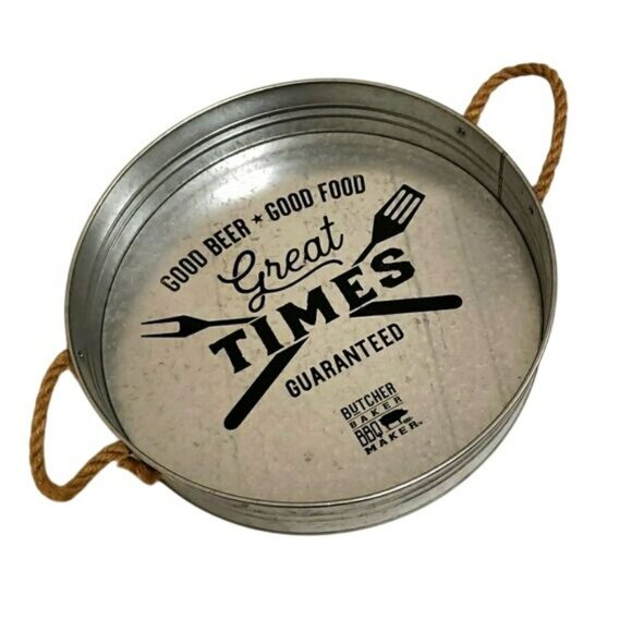 Open Road Brands Butcher Baker BBQ Maker Galvanized Tin Serving Trey NWOT - Picture 1 of 12